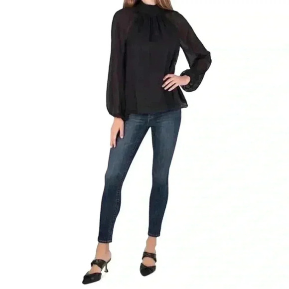 Joie Black Long Sleeve Smocked Neck Top Limited Edition Size L - Picture 3 of 13